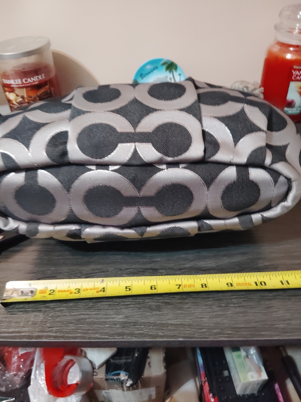 Coach Black and Silver Signature Purse with Leather Trim - Picture 4 of 7